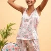 Pretty Florals Top & Shorts Set In Light Grey - Satin
