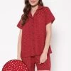 Print Me Pretty Button Down Shirt & Shorts Set In Red - Rayon