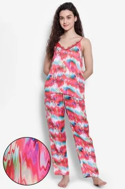 Print Me Pretty Cami Top & Pyjama Set In Multicolour - Satin