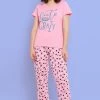 Print Me Pretty Top & Pyjama Set In Baby Pink - 100% Cotton