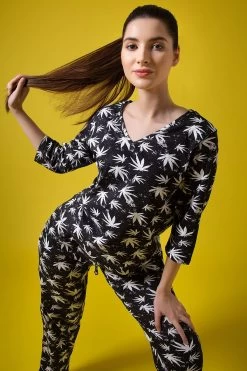 Print Me Pretty Top & Pyjama Set In Black - 100% Cotton