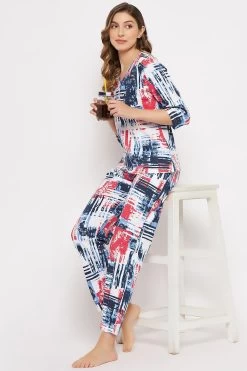 Print Me Pretty Top & Pyjama Set In White - 100% Cotton