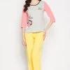 Quirky Quotes Colourblocked Top In Grey & Chic Basic Pyjama In Yellow - 100% Cotton