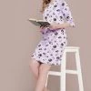 Sheep Print Short Night Dress In Lavender - 100% Cotton