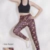 Ankle-Length High-Rise Active Floral Print Tights In Plum With Side Pocket