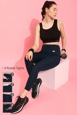 Snug Fit High Rise 4 Pocket Active Tights In Navy