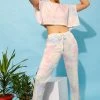 Tie-Dye Print Kaftan-Style Crop Top & Pyjama Set In Multicolour - 100% Cotton