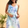 Tie-Dye Print Short Night Dress In Multicolour - 100% Cotton