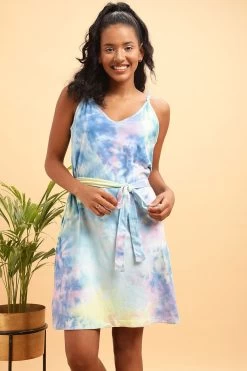 Tie-Dye Print Short Night Dress In Multicolour - 100% Cotton