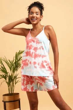 Tie-Dye Print Top & Shorts Set In Sky Blue - 100% Cotton