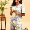 Tie-Dye Print Drop Shoulder T-shirt & Shorts Set In Sky Blue - 100% Cotton