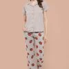Tutti Fruity Button Down Shirt & Pyjama Set In Grey - 100% Cotton