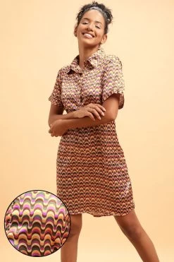 Y2K Print Button Me Up Short Night Dress In Multicolour - Satin